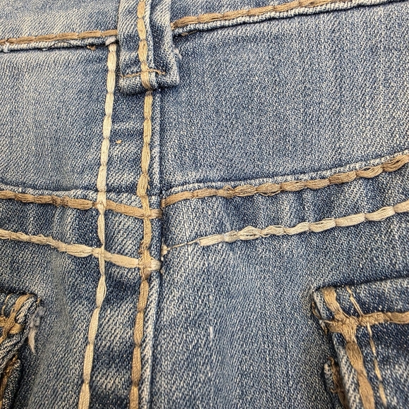 Vanilla Star Denim Blue Jean Skirt Thick Stitching Boho Western Distress Size 8 - Picture 5 of 11